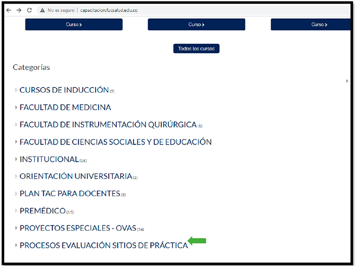 Ubicar y seleccionar Procesos Evaluación Sitios de práctica