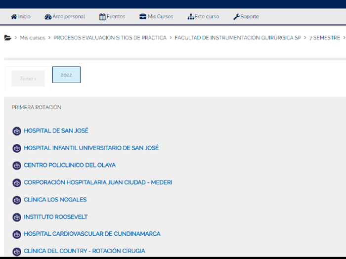 Seleccione el escenario de práctica en el cual desarrollo su rotación